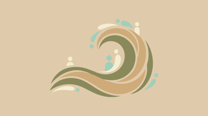 Obraz premium Stylized flat design ocean wave with abstract human figures integrated into the water flow, representing unity and nature.