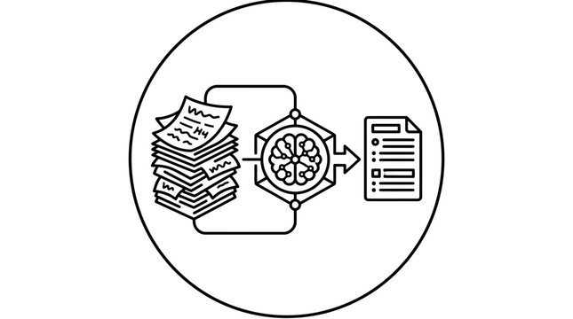 Artificial intelligence data processing and document analysis concept illustration.