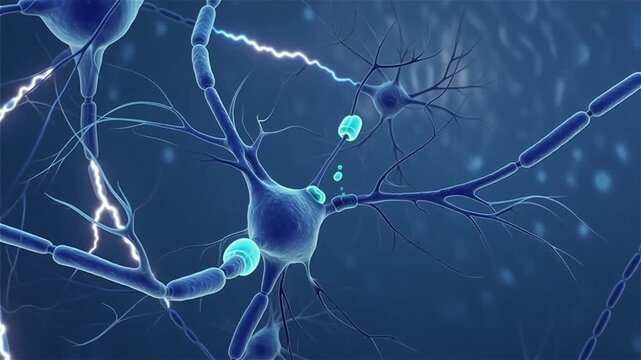 A dynamic blue liquid splash with droplets and bubbles, resembling a neural impulse or energy burst.