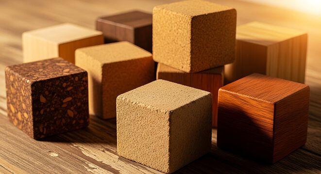 Stacked wooden blocks in warm lighting