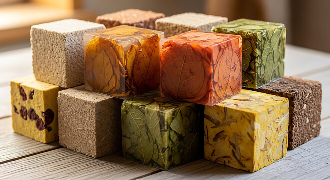 Colorful stacked cubes with natural light