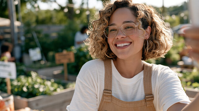 A brand ambassador films an outdoor nature scene over-the-shoulder style as she showcases an eco gardening project, kid gardening project ethos woven into the campaign aesthetic