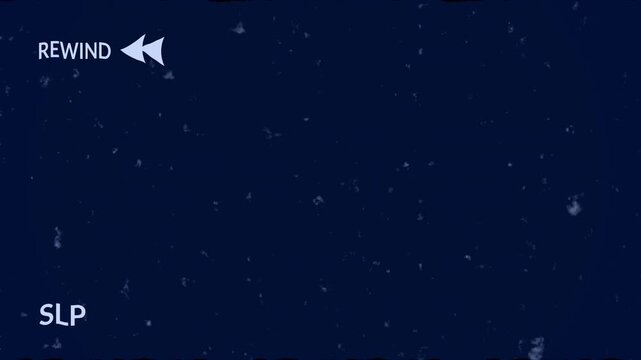 Rewind VHS animation effect with glitch and noise, retro VHS tape rewind screen with digital artifacts