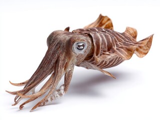 Obraz premium Close Up Detailed Cuttlefish Isolated On Clean White Background With Natural Brown Texture Pattern