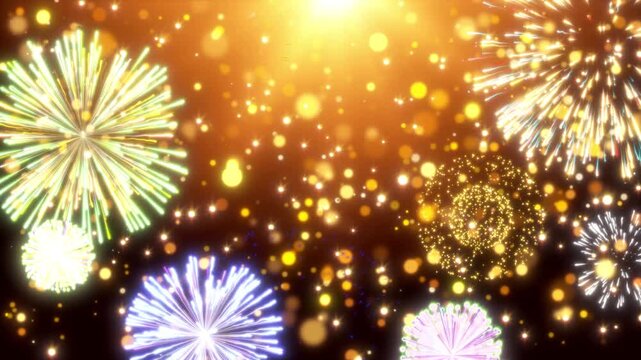 Fantastic celebrate fireworks explosion glow animated video