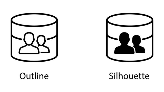 Database Icon Comparison: A clear visual comparison showcasing two database icons side-by-side: one in an outline style and the other in a silhouette.