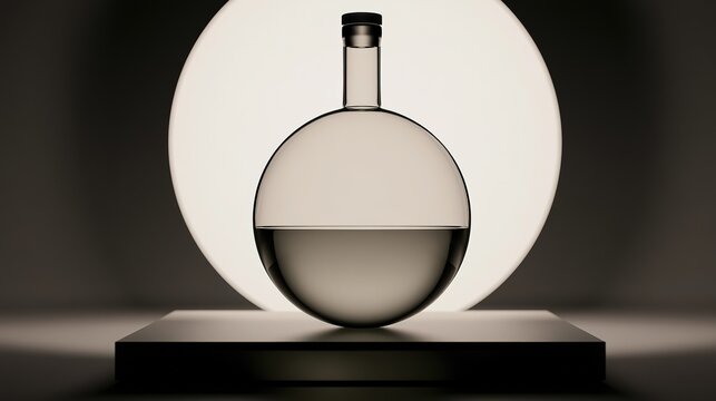 Curved glass demijohn casting caustic light patterns, soft liquid motion, minimal luminous home decor ambiance