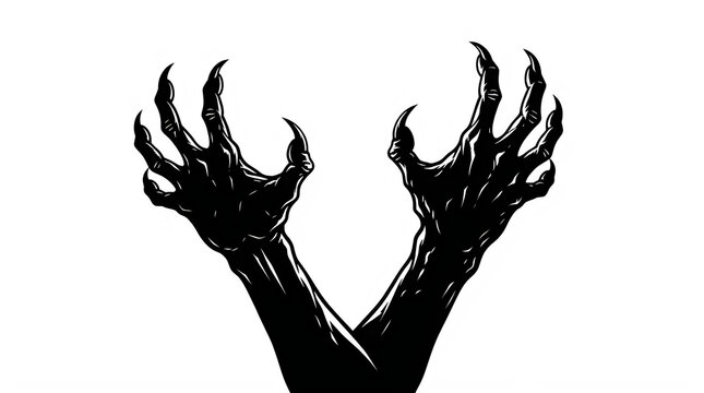 Menacing clawed hands reaching out a spooky illustration isolated on transparent background