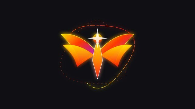 Glowing butterfly logo animation with orange light effects