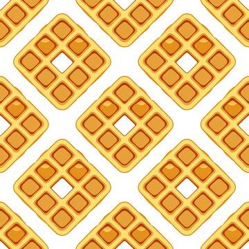 Seamless Pattern With Golden Belgian Waffles