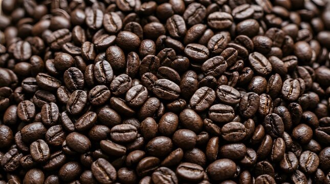 Roasted coffee beans background texture, high quality dark brown aromatic caffeine seeds.
