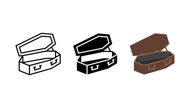 Set of open coffins in different styles