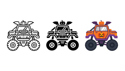 Halloween monster truck with pumpkin and bat wings set