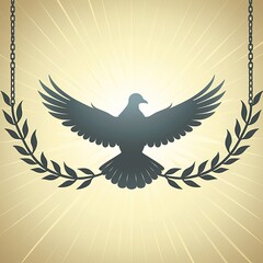 Fototapeta premium Dove silhouette with laurel wreath chains