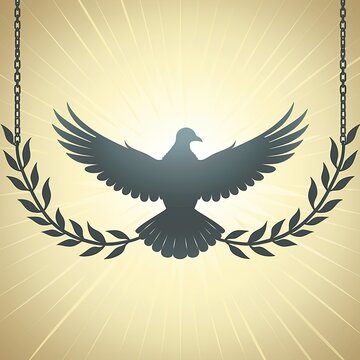 Dove silhouette with laurel wreath chains