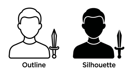 Naklejka premium Outline and Silhouette of a Man with a Sword