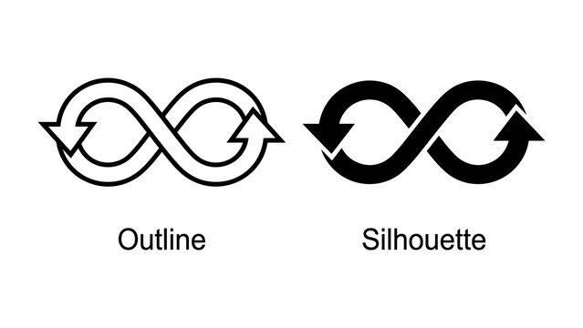 Infinite Loop Icon: Two infinity loop symbols, one in outline and one in silhouette, represent concepts of endlessness, cycles, and continuity.