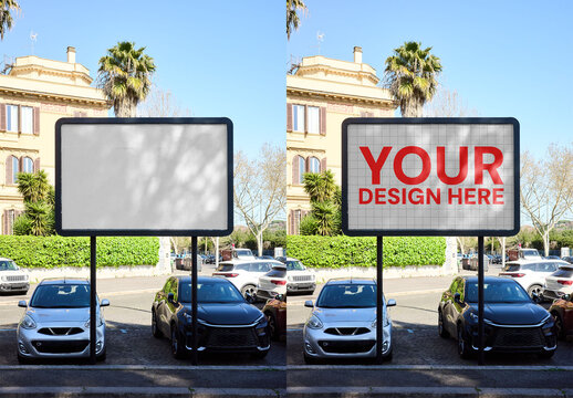 Mockup Of Customizable Poster In Parking Lot