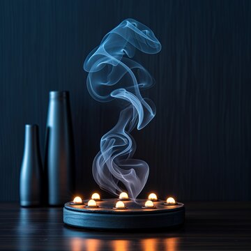 Empty podium with rising smoke and candles