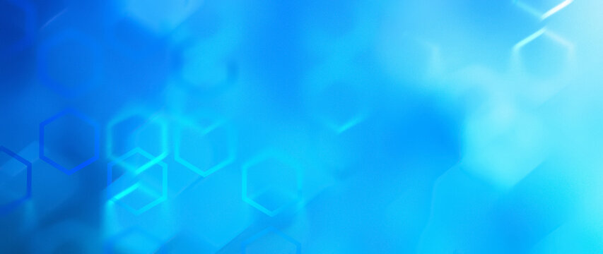 Abstract Light Blue Technology Background with Hexagon Geometric Patterns and Grain Texture