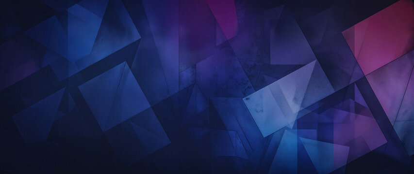 Abstract Dark Blue and Purple Geometric Low Poly Background with Grainy Crystal Texture