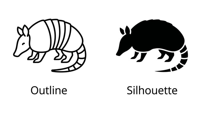 Armadillo Icon Set: A set of two armadillo graphics, one in outline and the other in silhouette, offering versatile design elements.