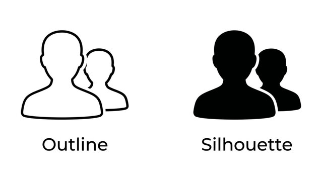 User Group Icon: A visual representation of a user group, showcasing both an outline and a silhouette of three people, symbolizing community and association.