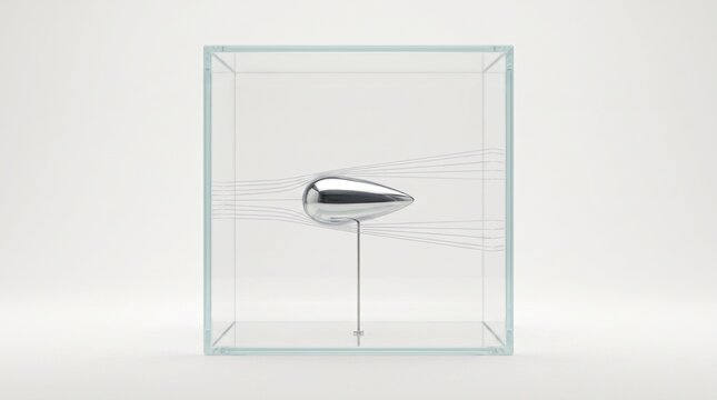 Streamlined model in a wind tunnel case with airflow threads, aerodynamics physics concept