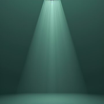 Green spotlight beam on dark background