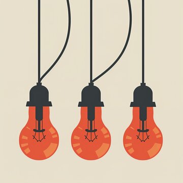Three hanging red light bulbs illustration