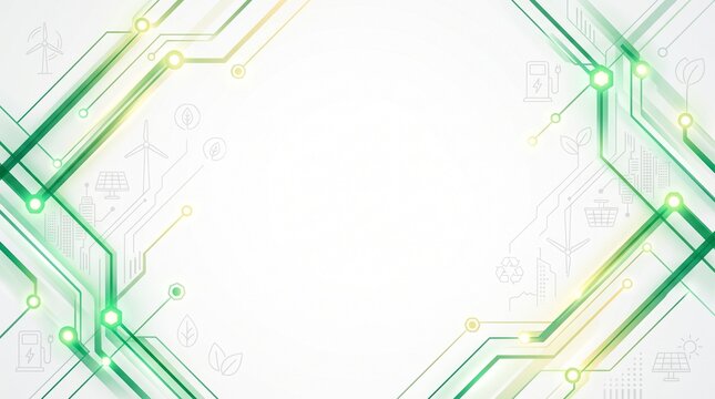 Abstract Clean White Renewable Energy and Sustainable Green Technology Background Template with Glowing Line Grid and Copy Space
