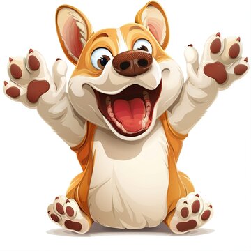 Happy Corgi Dog Waving Paws Illustration
