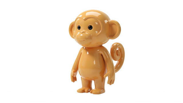 Cute small yellow monkey toy character standing isolated on transparent background