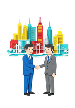 Two businessmen shaking hands together.