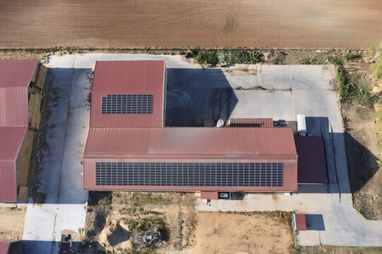 Industrial buildings with solar panels generating clean energy