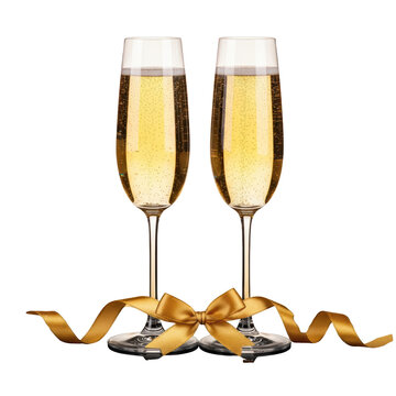 Two Glasses of Champagne with Ribbon.