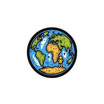 Small human figure standing on Earth