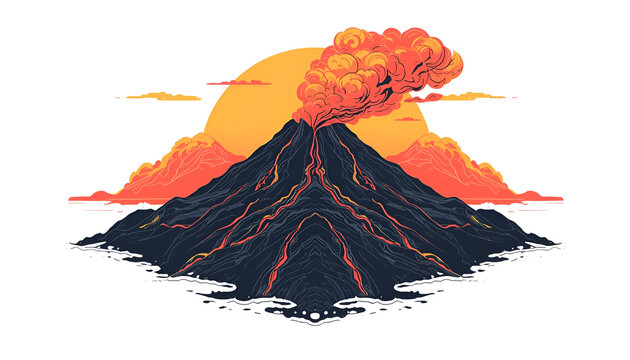 Vector Volcano Eruption at Sunset
