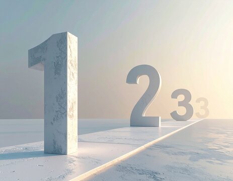 Prominent number one leading 2 and 3 on a path, symbolizing progress
