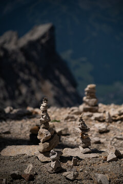 Rock Cairns on the Zugspitzplatt Below Zugspitze Summit in Germany