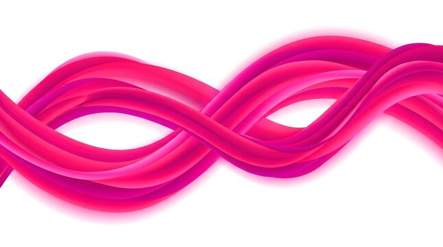 Intertwining magenta and pink liquid wave ribbons twist dynamically on white.
