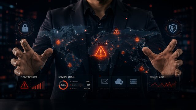 Global Cybersecurity Threat Monitoring and Network Risk Analysis Dashboard with Digital World Map
