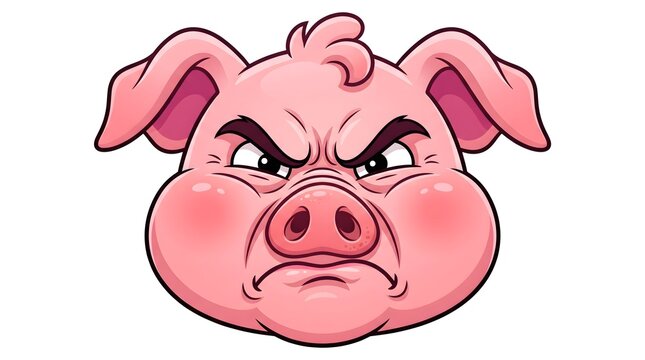 Furious cartoon pig face showing a grumpy and mad expression