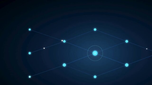 Digital network nodes connection motion clip showing flowing bright data points