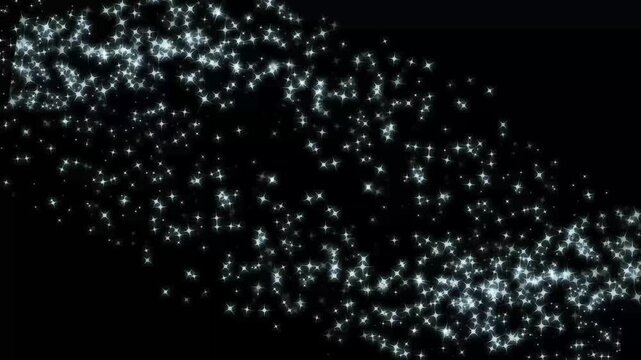 Fast moving white star streaks illuminate a black background with glittering particles, fairy dust, radiant flashes, tiny twinkles and shining trails in a cinematic magical sparkle animation 4k