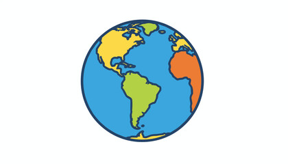 Fototapeta premium Stylized cartoon illustration of planet Earth globe showing North and South America on a clean white background.