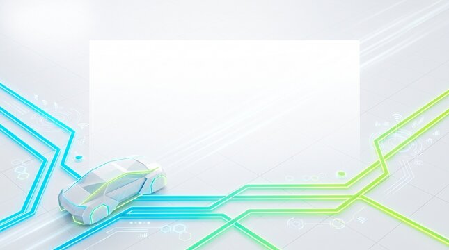 Abstract Clean White Autonomous Vehicle and Smart Mobility Technology Background Template with Glowing Line Grid and Copy Space
