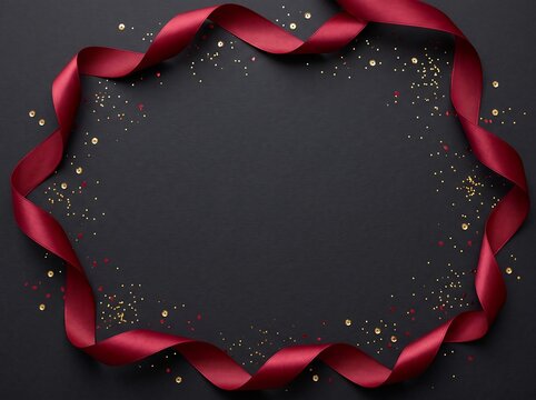Elegant Red Ribbon Frame With Sparkling Dots Design
