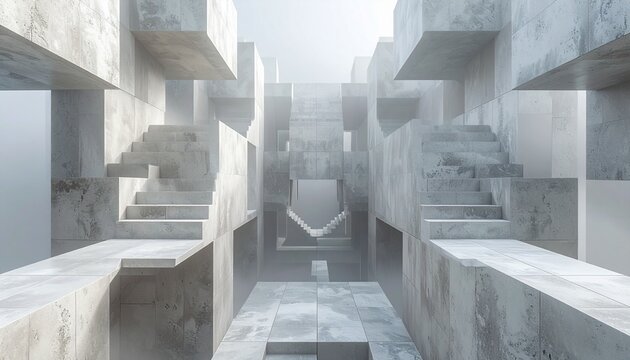 Surreal Concrete Maze - A Dreamlike Architectural Exploration.
