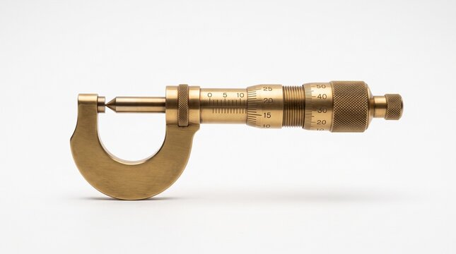 Brass micrometer screw gauge instrument, precision measurement physics concept